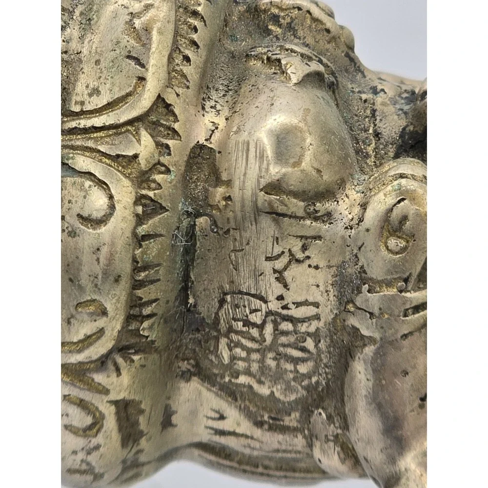 Vtg 4" Silver Plated Brass Elephant Ganesha Wealth God Buddha‎ Statue - Picture 12 of 16